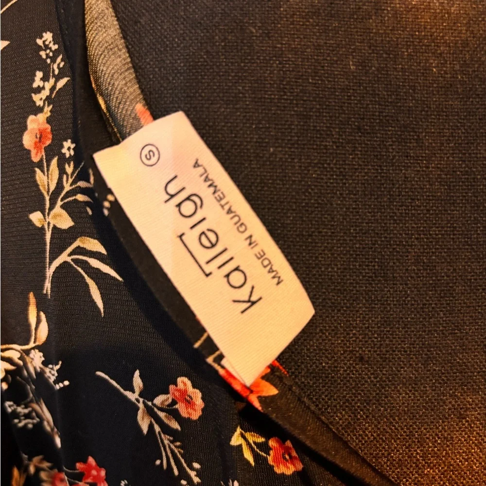 Kaileigh Black Floral Wrap Midi Dress with Red Accent - Picture 8 of 8